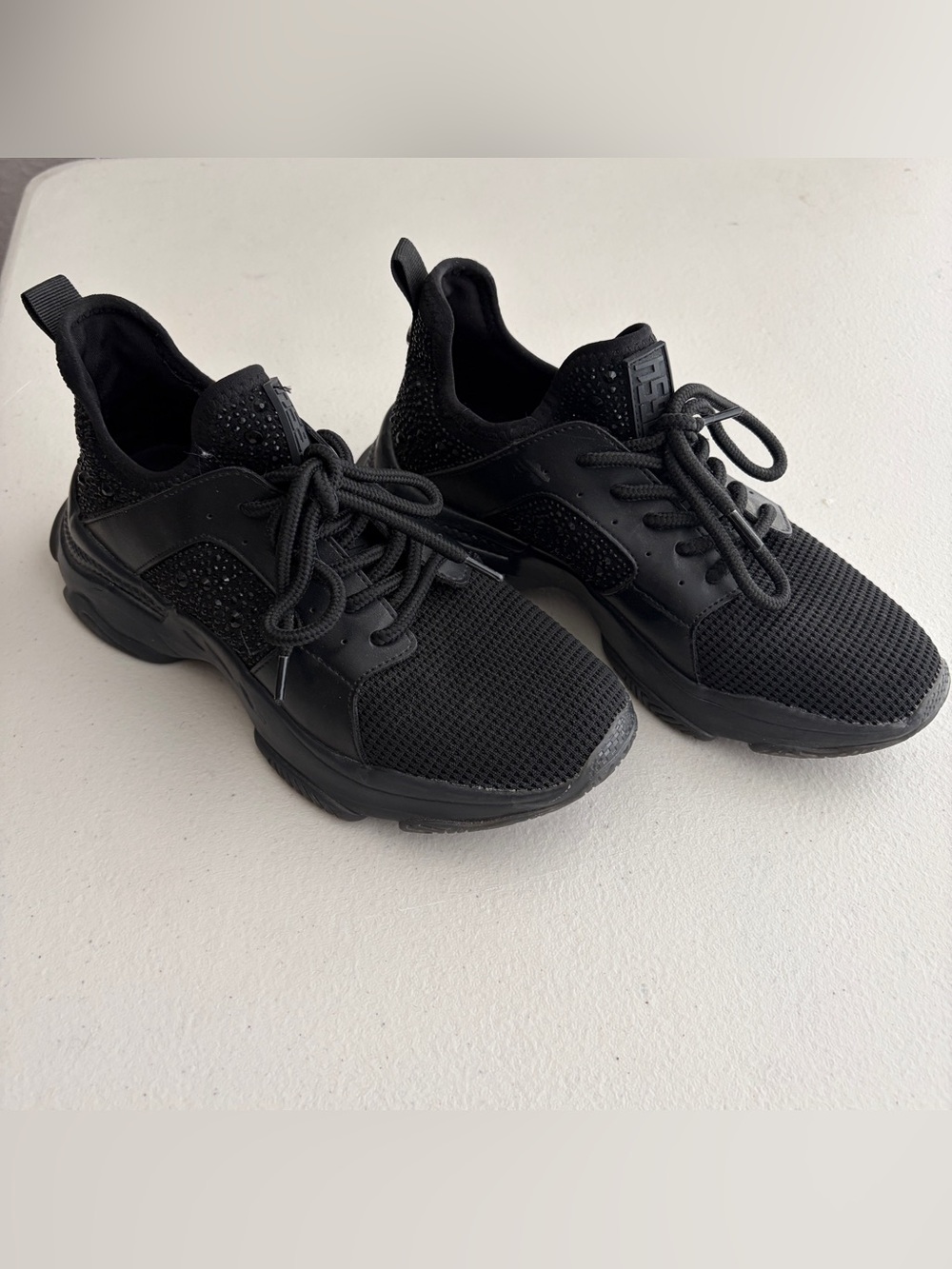 Steve Madden Black Ganzo Rhinestone Metallic Athletic Sneakers Embellished